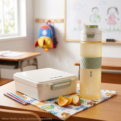 Eazy Kids Personalized Jumbo Bento Lunch Box w/Thermos & Dip Jar- Ivory