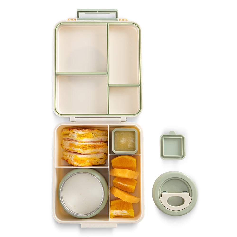 Eazy Kids Personalized Jumbo Bento Lunch Box w/Thermos & Dip Jar- Ivory
