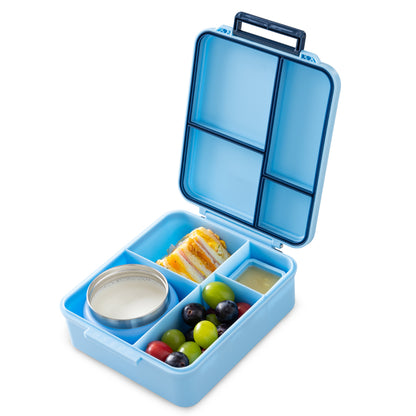 Eazy Kids Jumbo Bento Lunch Box w/Thermos & Dip Jar- Blue
