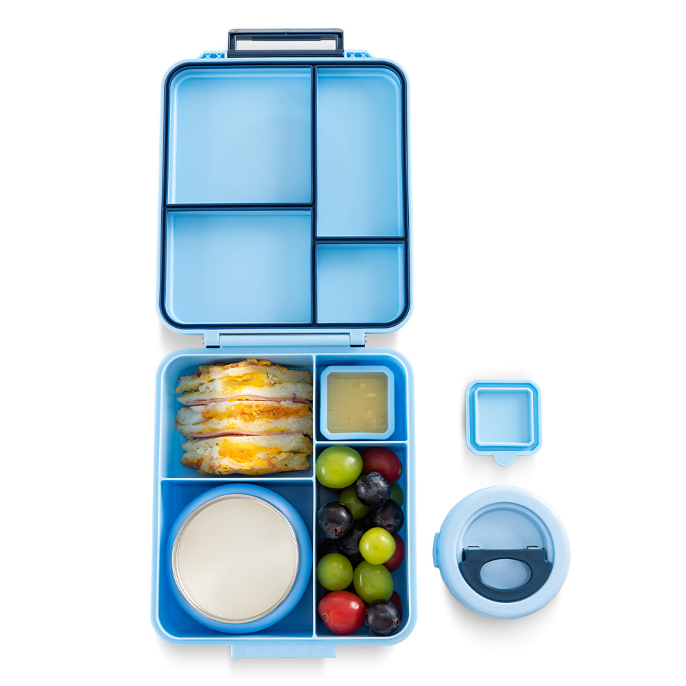 Eazy Kids Personalized Jumbo Bento Lunch Box w/Thermos & Dip Jar- Blue