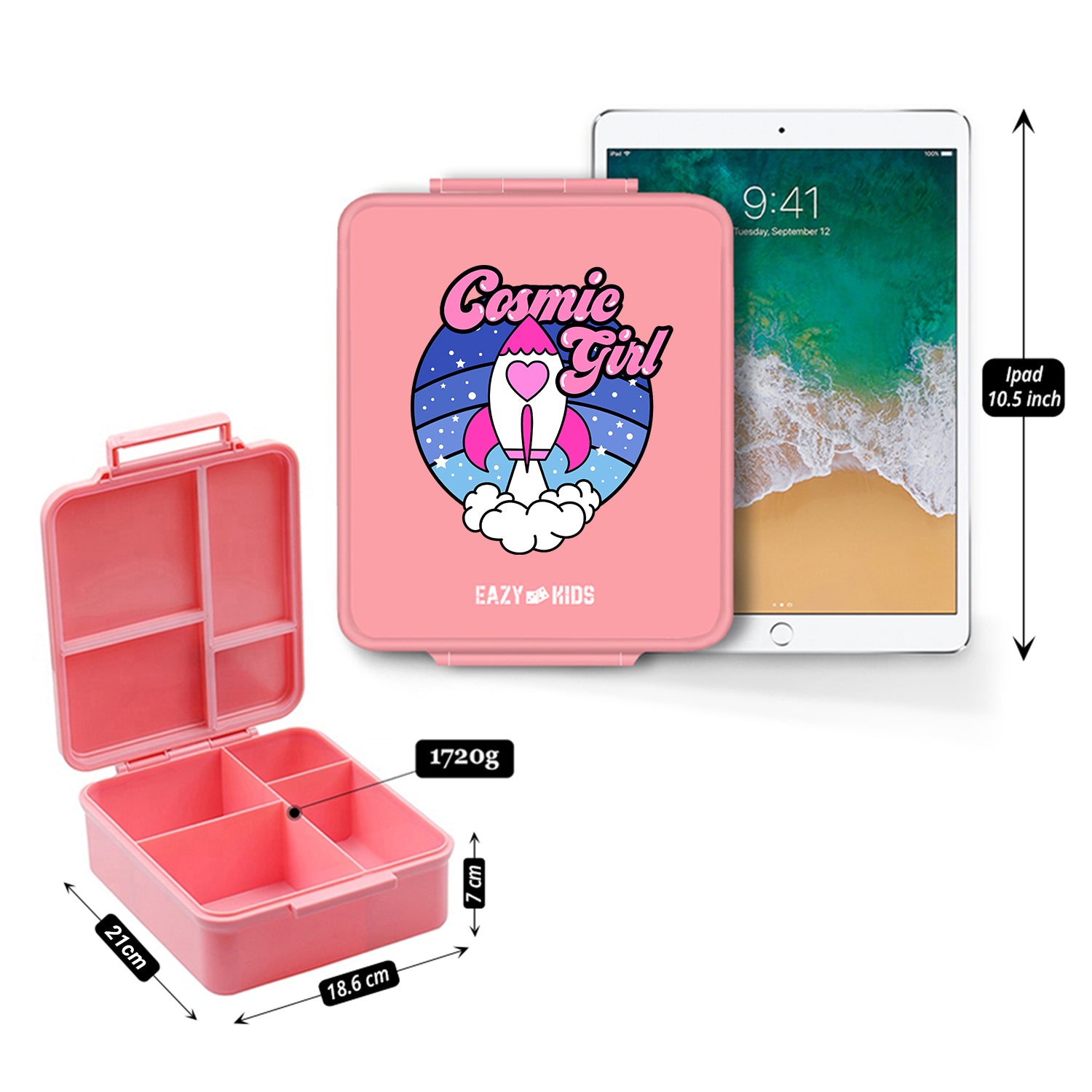 EAZY KIDS Jumbo Bento Lunch Box w/t Insulated Jar - Cosmic Girl Pink