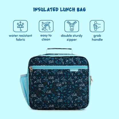 EAZY KIDS Jumbo Bento Lunch Box w/360ml Steel Water Bottle, Spoon & Fork Set, and Insulated Lunch Bag - Aircraft Blue