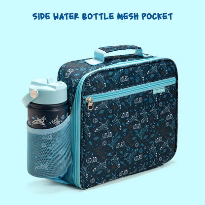 EAZY KIDS Jumbo Bento Lunch Box w/360ml Steel Water Bottle, Spoon & Fork Set, and Insulated Lunch Bag - Aircraft Blue