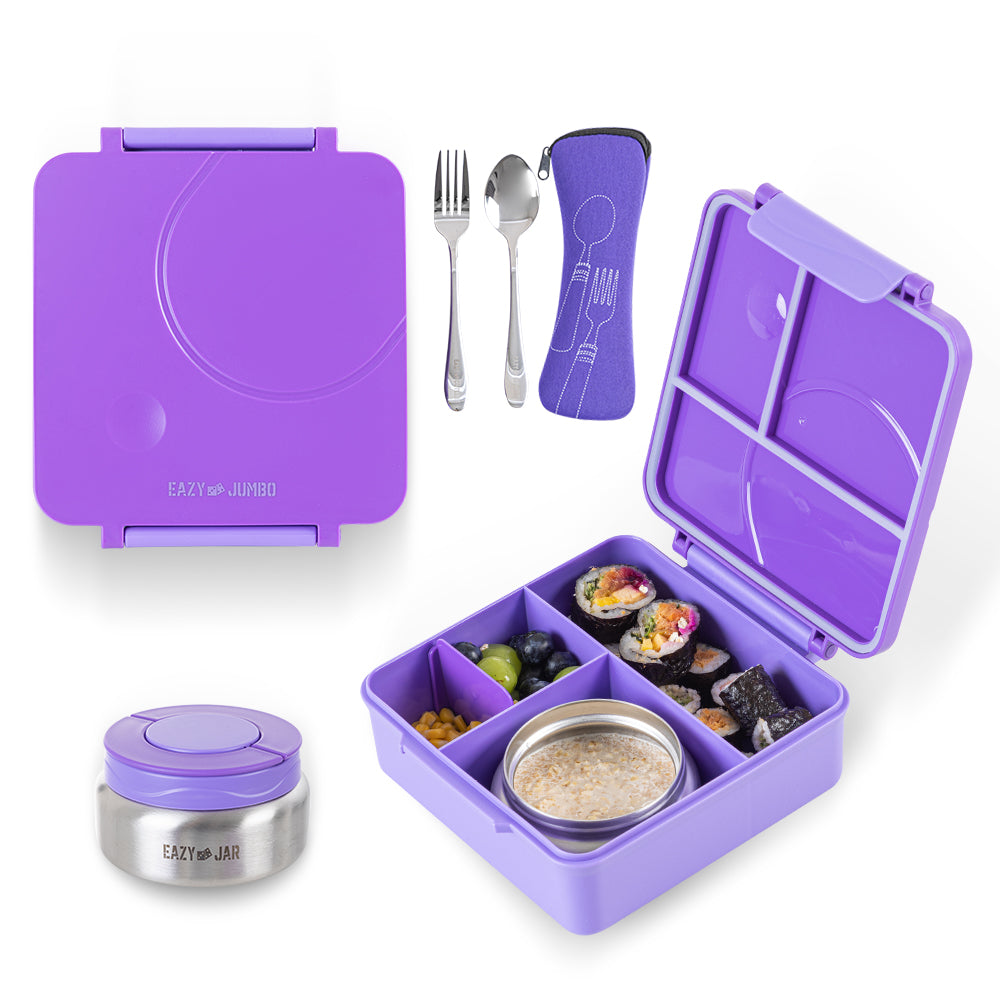 Eazy Kids 3/4 Jumbo Lunch Box w/Bowl, Spoon & Fork - Purple