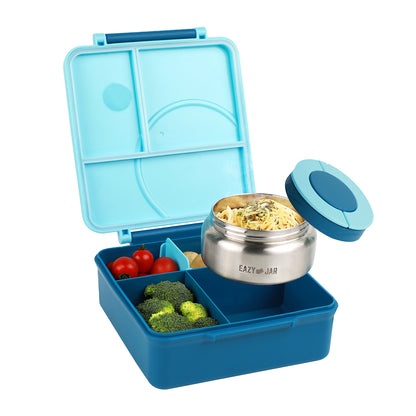 EAZY KIDS 3/4 Jumbo Lunch Box w/Bowl, Spoon & Fork - Blue