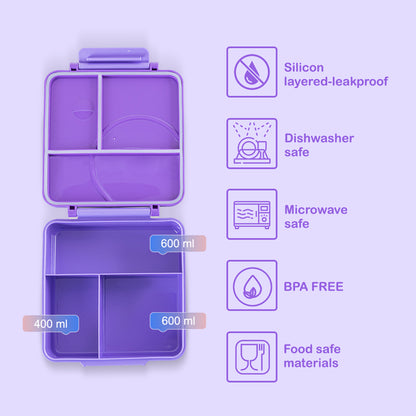 EAZY KIDS Jumbo Bento Lunch Box Set w/Steel Food Jar, Ice Pack & Insulated Lunch Bag – Purple