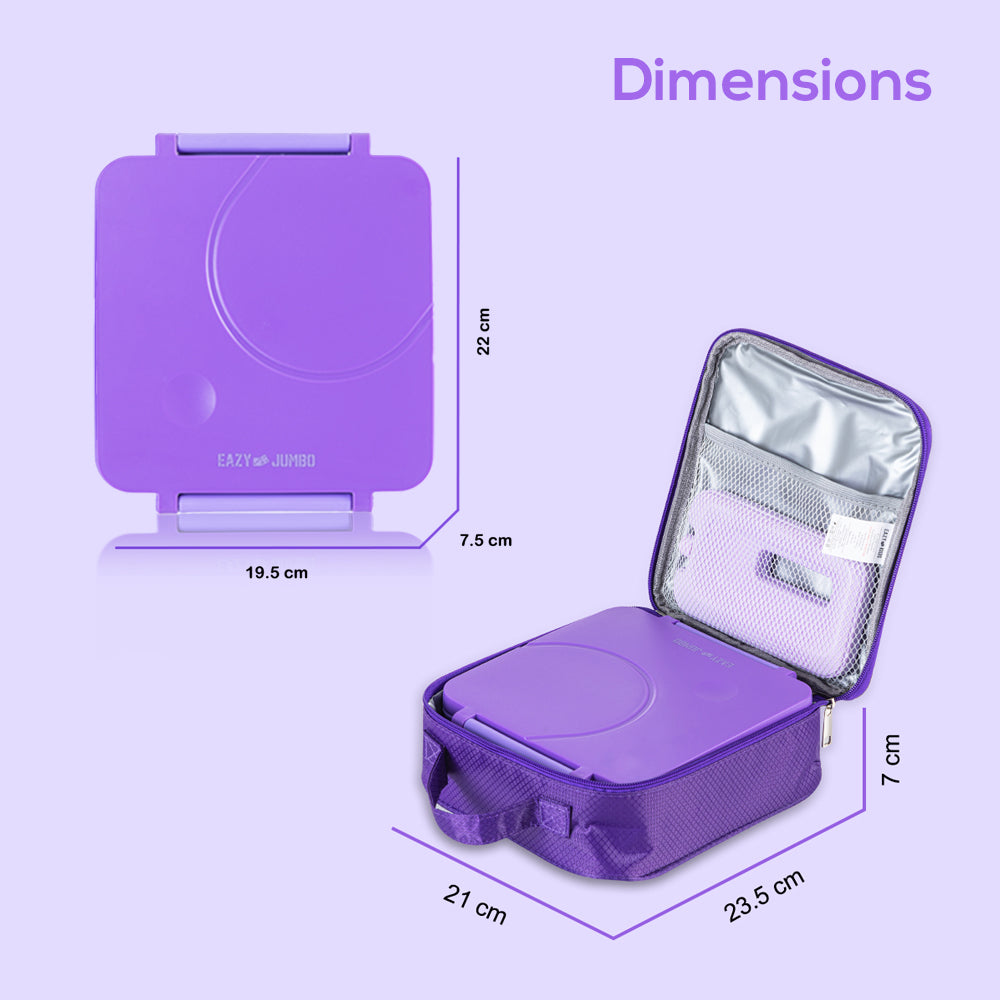 EAZY KIDS Jumbo Bento Lunch Box Set w/Steel Food Jar, Ice Pack & Insulated Lunch Bag – Purple