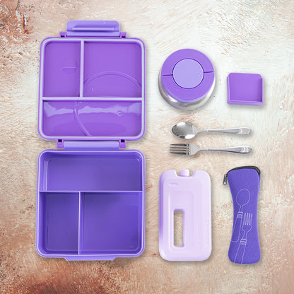 EAZY KIDS Jumbo Bento Lunch Box Set w/Steel Food Jar, Ice Pack & Insulated Lunch Bag – Purple