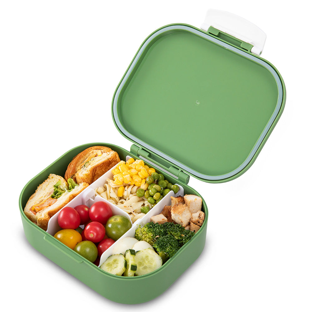 Eazy Kids Personalized Bento Lunch Box Set of 2, 1200ml + 760ml, Leakproof, BPA Free, Compartment Food Containers - Dino Green