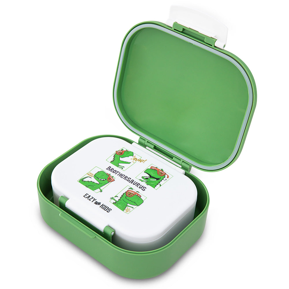 Eazy Kids Personalized Bento Lunch Box Set of 2, 1200ml + 760ml, Leakproof, BPA Free, Compartment Food Containers - Dino Green