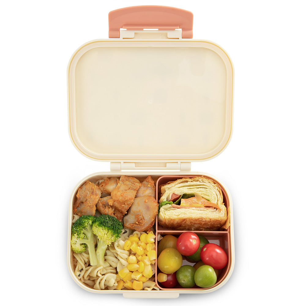 Eazy Kids Bento Lunch Box Set of 2, 1200ml + 760ml, Leakproof, BPA Free, Compartment Food Containers - Friend Ivory