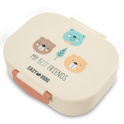 Eazy Kids Bento Lunch Box Set of 2, 1200ml + 760ml, Leakproof, BPA Free, Compartment Food Containers - Friend Ivory