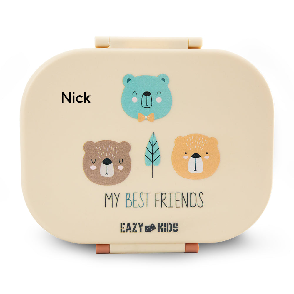 Eazy Kids Personalized Bento Lunch Box Set of 2, 1200ml + 760ml, Leakproof, BPA Free, Compartment Food Containers - Friend Ivory