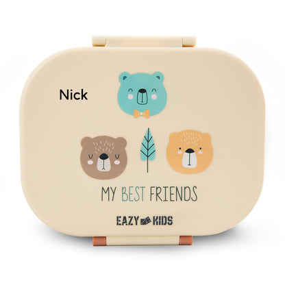 Eazy Kids Personalized Bento Lunch Box Set of 2, 1200ml + 760ml, Leakproof, BPA Free, Compartment Food Containers - Friend Ivory
