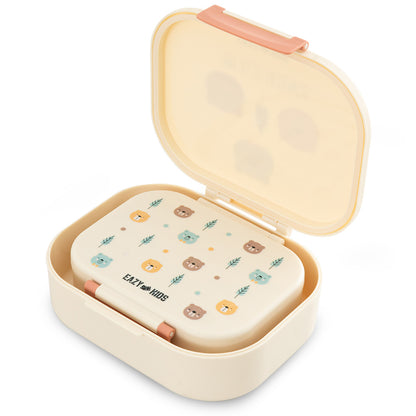 Eazy Kids Personalized Bento Lunch Box Set of 2, 1200ml + 760ml, Leakproof, BPA Free, Compartment Food Containers - Friend Ivory