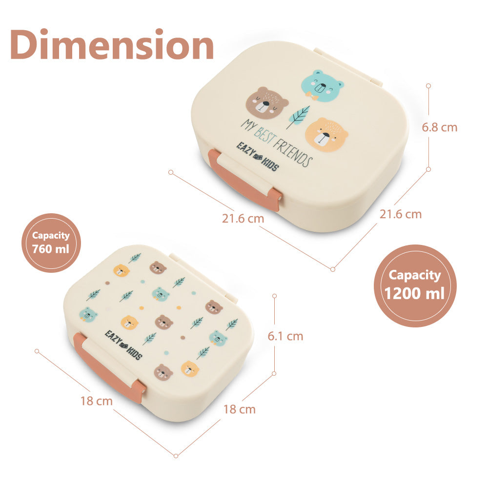 Eazy Kids Personalized Bento Lunch Box Set of 2, 1200ml + 760ml, Leakproof, BPA Free, Compartment Food Containers - Friend Ivory