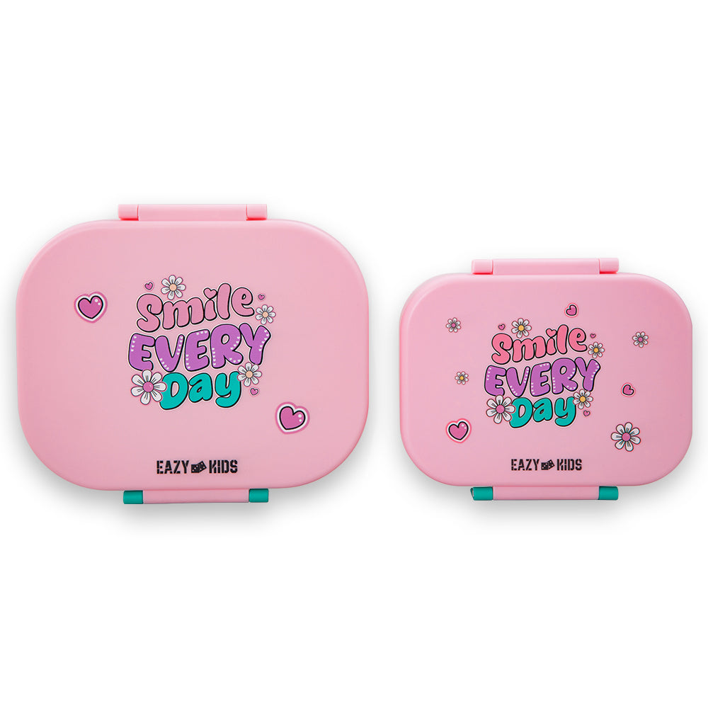 Eazy Kids Bento Lunch Box Set of 2, 1200ml + 760ml, Leakproof, BPA Free, Compartment Food Containers - Shine Pink