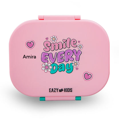 Eazy Kids Personalized Bento Lunch Box Set of 2, 1200ml + 760ml, Leakproof, BPA Free, Compartment Food Containers - Shine Pink