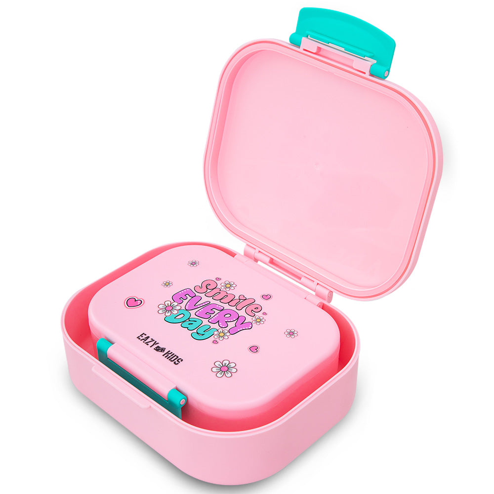 Eazy Kids Personalized Bento Lunch Box Set of 2, 1200ml + 760ml, Leakproof, BPA Free, Compartment Food Containers - Shine Pink