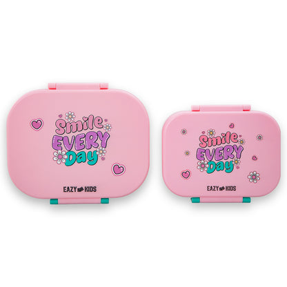 Eazy Kids Personalized Bento Lunch Box Set of 2, 1200ml + 760ml, Leakproof, BPA Free, Compartment Food Containers - Shine Pink