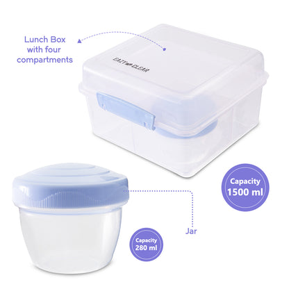 Eazy Kids All in One Lunch & Sandwich Box with Food Jar 1780ml – Leakproof 4-Compartment Lunch Box for Kids, Grey