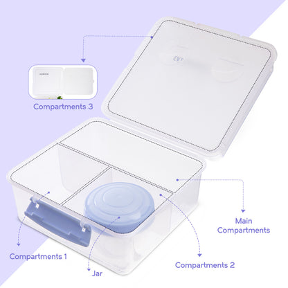 Eazy Kids Personalized All in One Lunch & Sandwich Box with Food Jar 1780ml ‚Äì Leakproof 4-Compartment Lunch Box for Kids, Grey