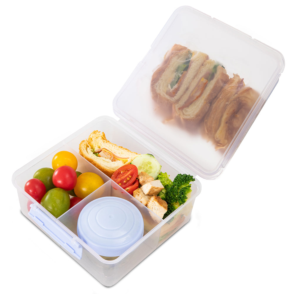 Eazy Kids Personalized All in One Lunch & Sandwich Box with Food Jar 1780ml ‚Äì Leakproof 4-Compartment Lunch Box for Kids, Grey