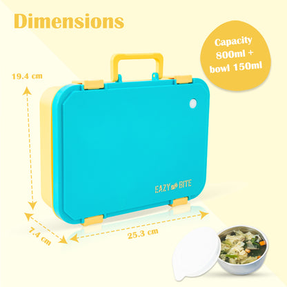 Eazy Kids Personalized Stainless Steel Lunch Box for Kids – 800ml with 150ml Food Jar - Blue