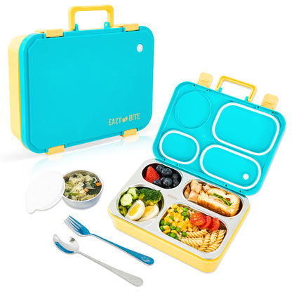 Eazy Kids Personalized Stainless Steel Lunch Box for Kids – 800ml with 150ml Food Jar - Blue