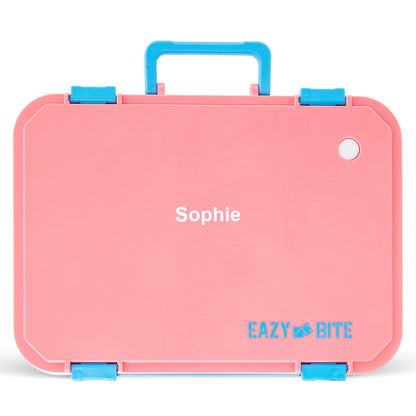 Eazy Kids Personalized Stainless Steel Lunch Box for Kids – 800ml with 150ml Food Jar- Pink