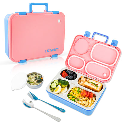 Eazy Kids Personalized Stainless Steel Lunch Box for Kids – 800ml with 150ml Food Jar- Pink