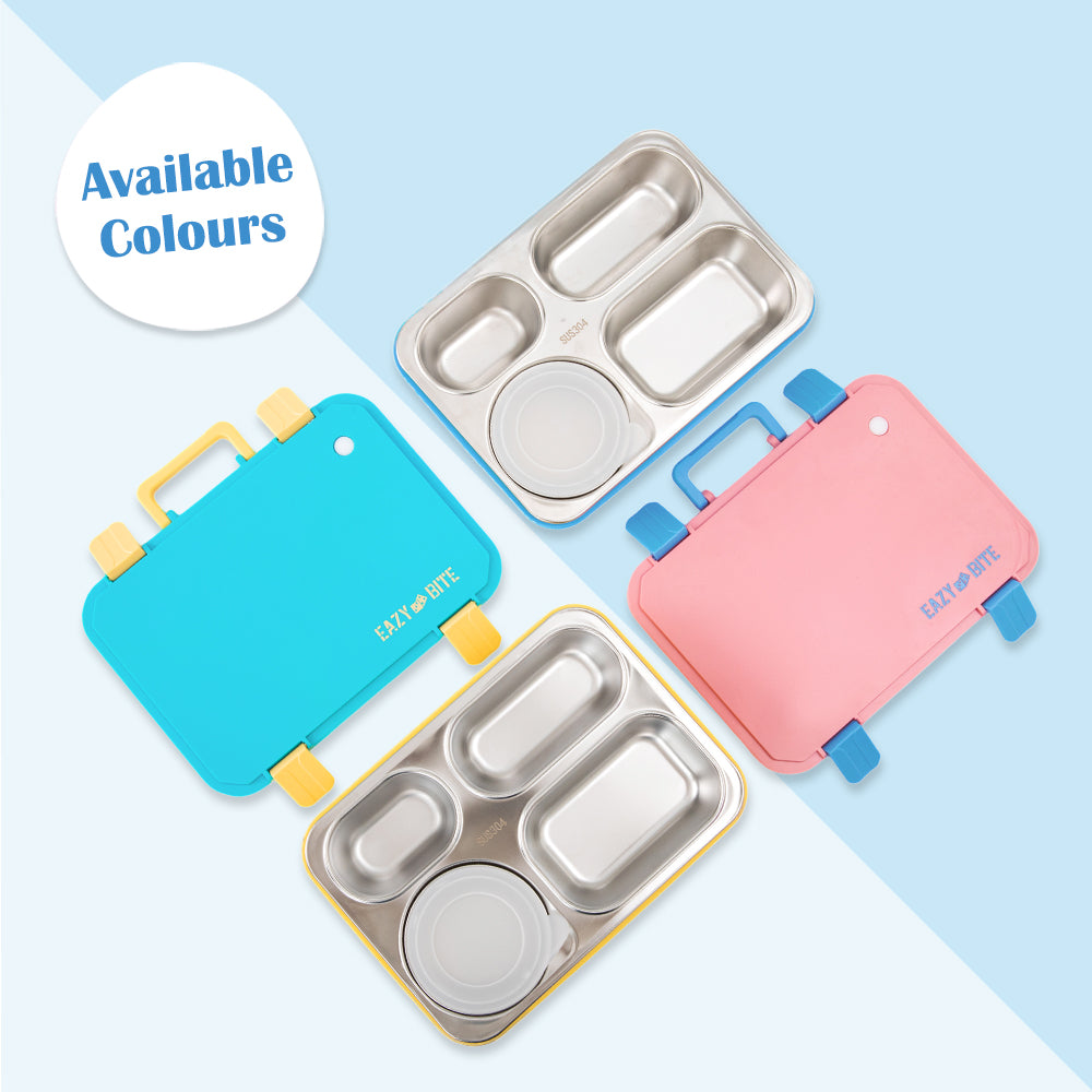 Eazy Kids Personalized Stainless Steel Lunch Box for Kids – 800ml with 150ml Food Jar- Pink
