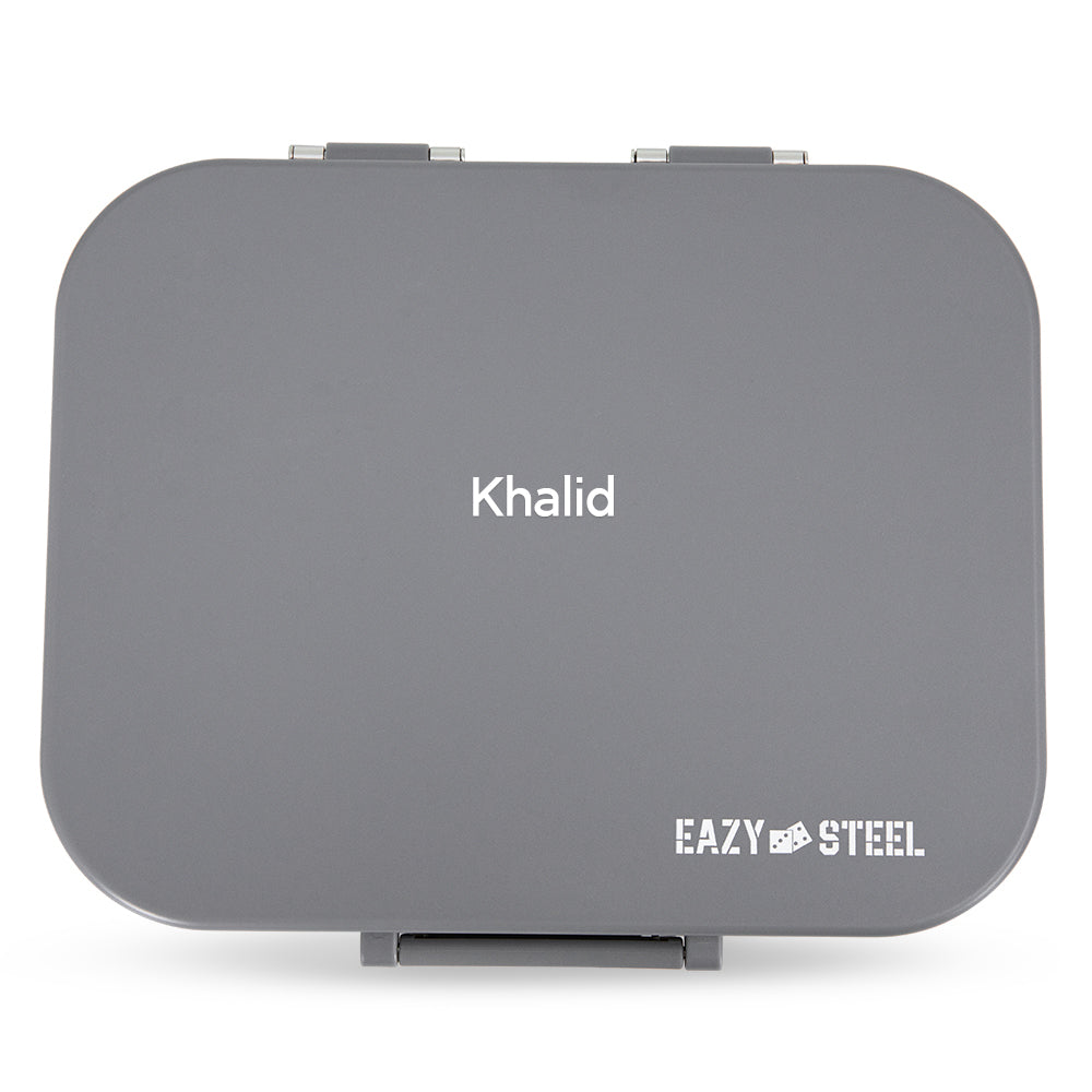 Eazy Kids Personalized Premium Stainless Steel Bento Lunch Box w/ Silicon Lid, Grey