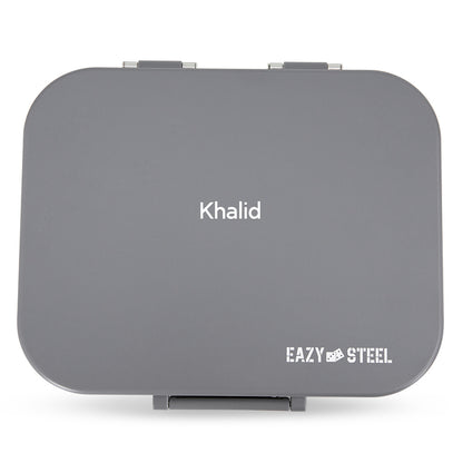 Eazy Kids Personalized Premium Stainless Steel Bento Lunch Box w/ Silicon Lid, Grey