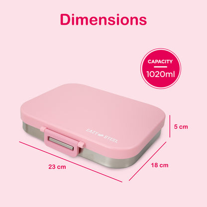 Eazy Kids Premium Stainless Steel Bento Lunch Box w/ Silicon Lid, Pink