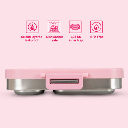 Eazy Kids Premium Stainless Steel Bento Lunch Box w/ Silicon Lid, Pink