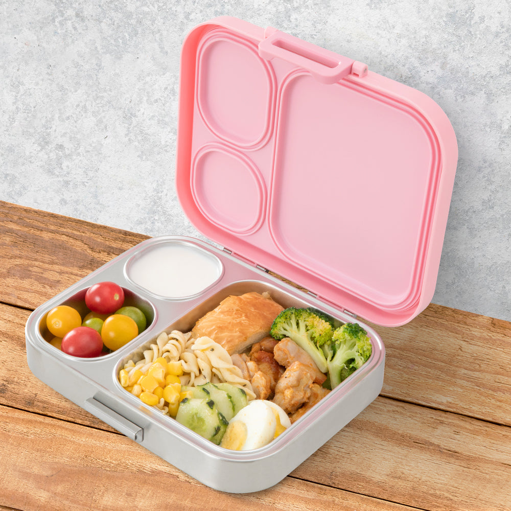 Eazy Kids Premium Stainless Steel Bento Lunch Box w/ Silicon Lid, Pink