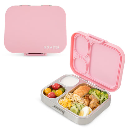 Eazy Kids Personalized Premium Stainless Steel Bento Lunch Box w/ Silicon Lid, Pink