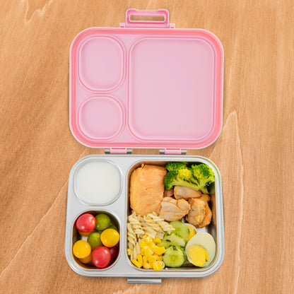 Eazy Kids Personalized Premium Stainless Steel Bento Lunch Box w/ Silicon Lid, Pink