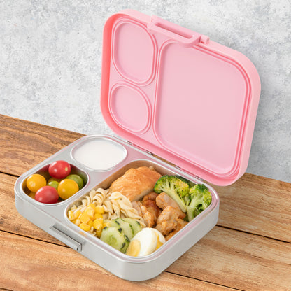 Eazy Kids Personalized Premium Stainless Steel Bento Lunch Box w/ Silicon Lid, Pink