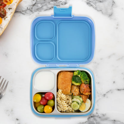 Eazy Kids Premium Stainless Steel Lunch Box 710ml – Leakproof 3-Compartment Lunch Box for Kids, Blue