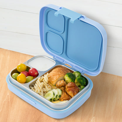 Eazy Kids Premium Stainless Steel Lunch Box 710ml – Leakproof 3-Compartment Lunch Box for Kids, Blue
