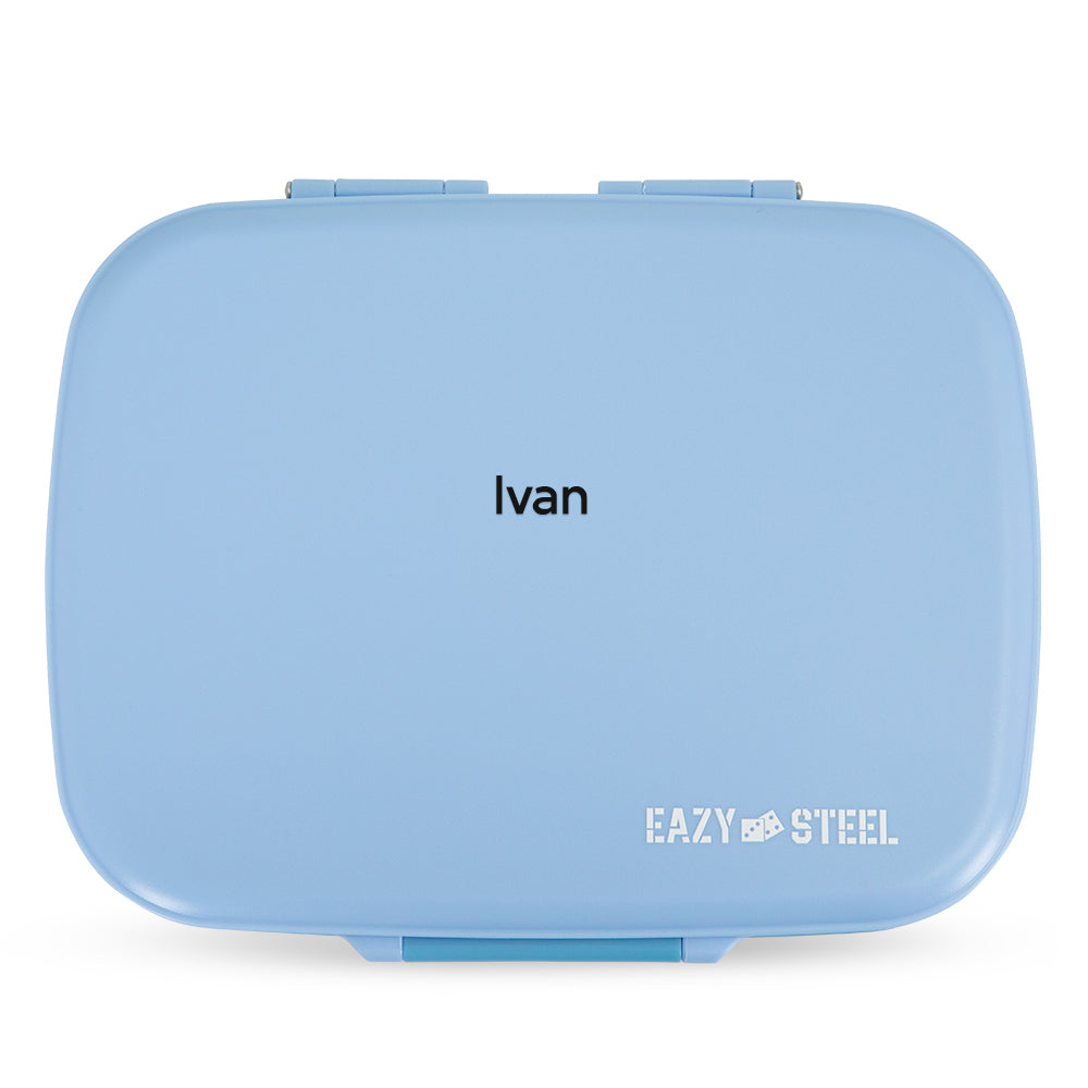 Eazy Kids Personalized Premium Stainless Steel Lunch Box 710ml – Leakproof 3-Compartment Lunch Box for Kids, Blue
