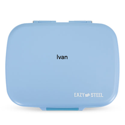 Eazy Kids Personalized Premium Stainless Steel Lunch Box 710ml – Leakproof 3-Compartment Lunch Box for Kids, Blue