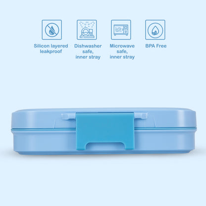 Eazy Kids Personalized Premium Stainless Steel Lunch Box 710ml – Leakproof 3-Compartment Lunch Box for Kids, Blue