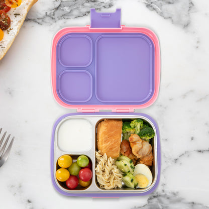 Eazy Kids Premium Stainless Steel Lunch Box 710ml – Leakproof 3-Compartment Lunch Box for Kids, Pink