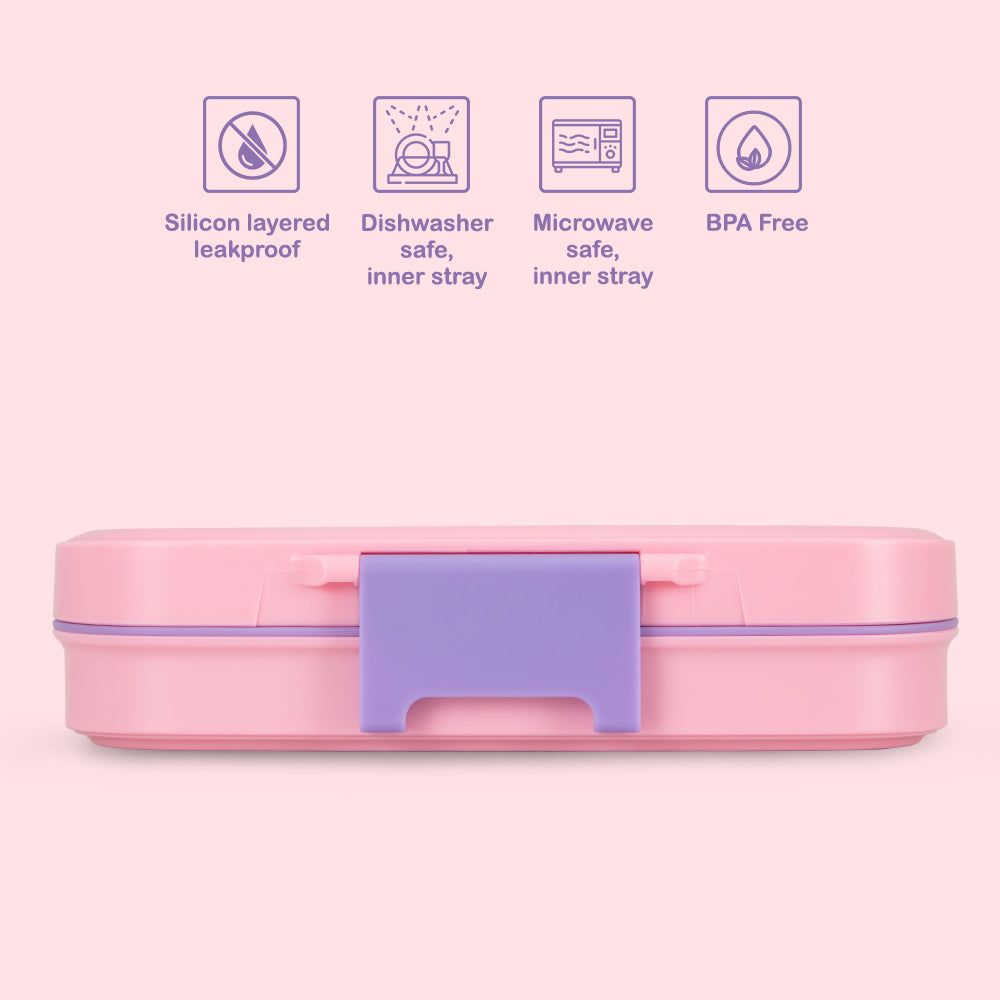 Eazy Kids Premium Stainless Steel Lunch Box 710ml – Leakproof 3-Compartment Lunch Box for Kids, Pink