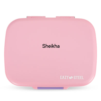 Eazy Kids Personalized Premium Stainless Steel Lunch Box 710ml – Leakproof 3-Compartment Lunch Box for Kids, Pink