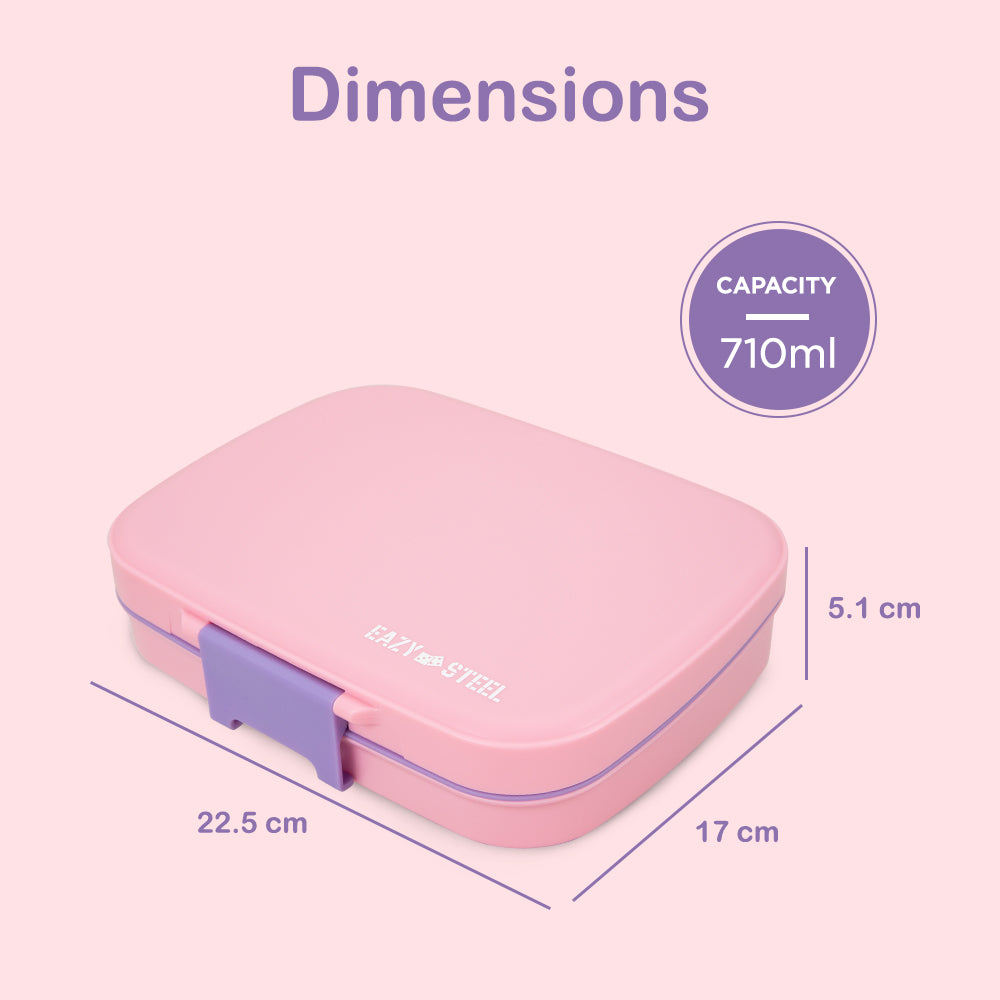 Eazy Kids Personalized Premium Stainless Steel Lunch Box 710ml – Leakproof 3-Compartment Lunch Box for Kids, Pink
