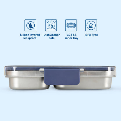 Eazy Kids Personalized Stainless Steel Bento Lunch Box w/ Tritan Lid,Blue